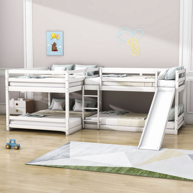 Harriet Bee Faso LShaped Quad Wood Bunk Bed, Full over Full and Twin